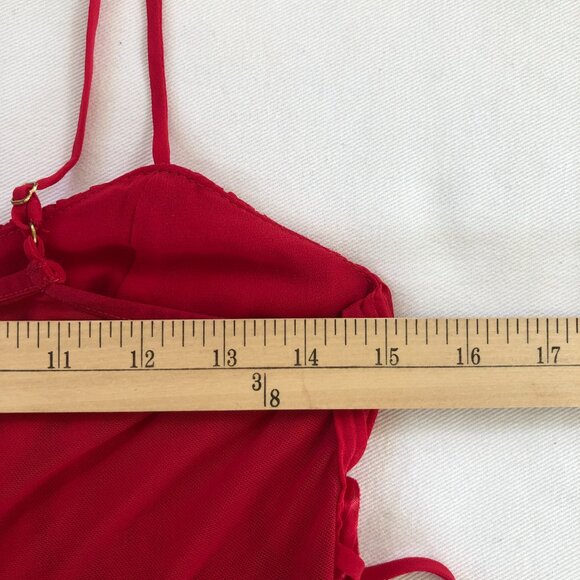 Vtg FLORA Red Nightie Gown Small Sweetheart Rosebud Chiffon Flowy Slip Dress - Picture 8 of 10